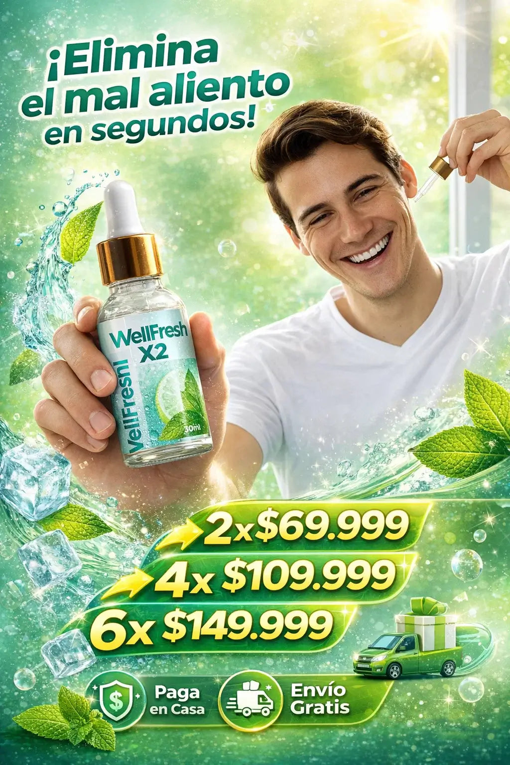 ¡Dile adiós al mal aliento con WellFresh 2x1 ! 🌿💧
