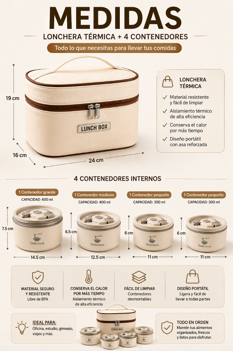 Set LunchBox Pro x4: Almuerzos Calientes y Cero Derrames en tu Oficina.