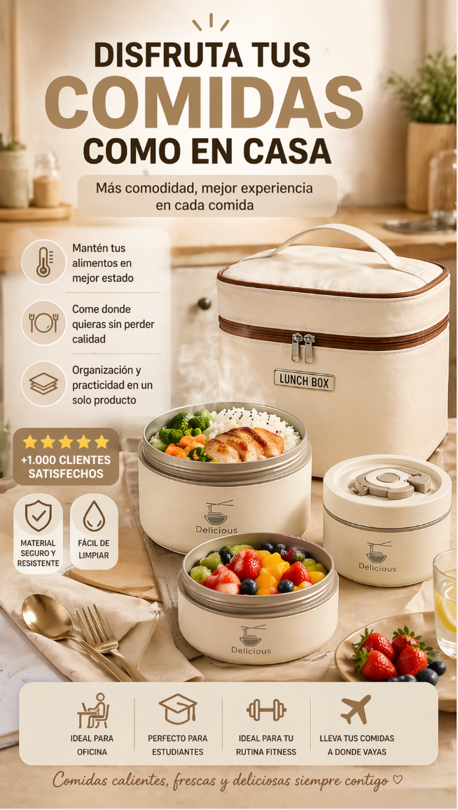Set LunchBox Pro x4: Almuerzos Calientes y Cero Derrames en tu Oficina.
