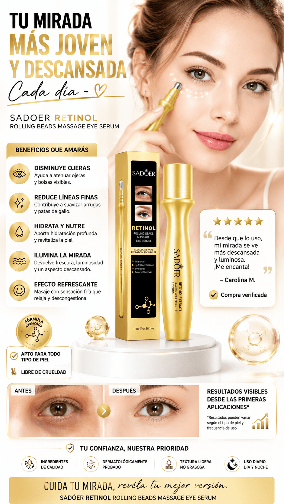 ✨ SADOER RETINOL: ¡DILE ADIÓS A LAS OJERAS Y LÍNEAS DE EXPRESIÓN EN SEGUNDOS! 👁️💖