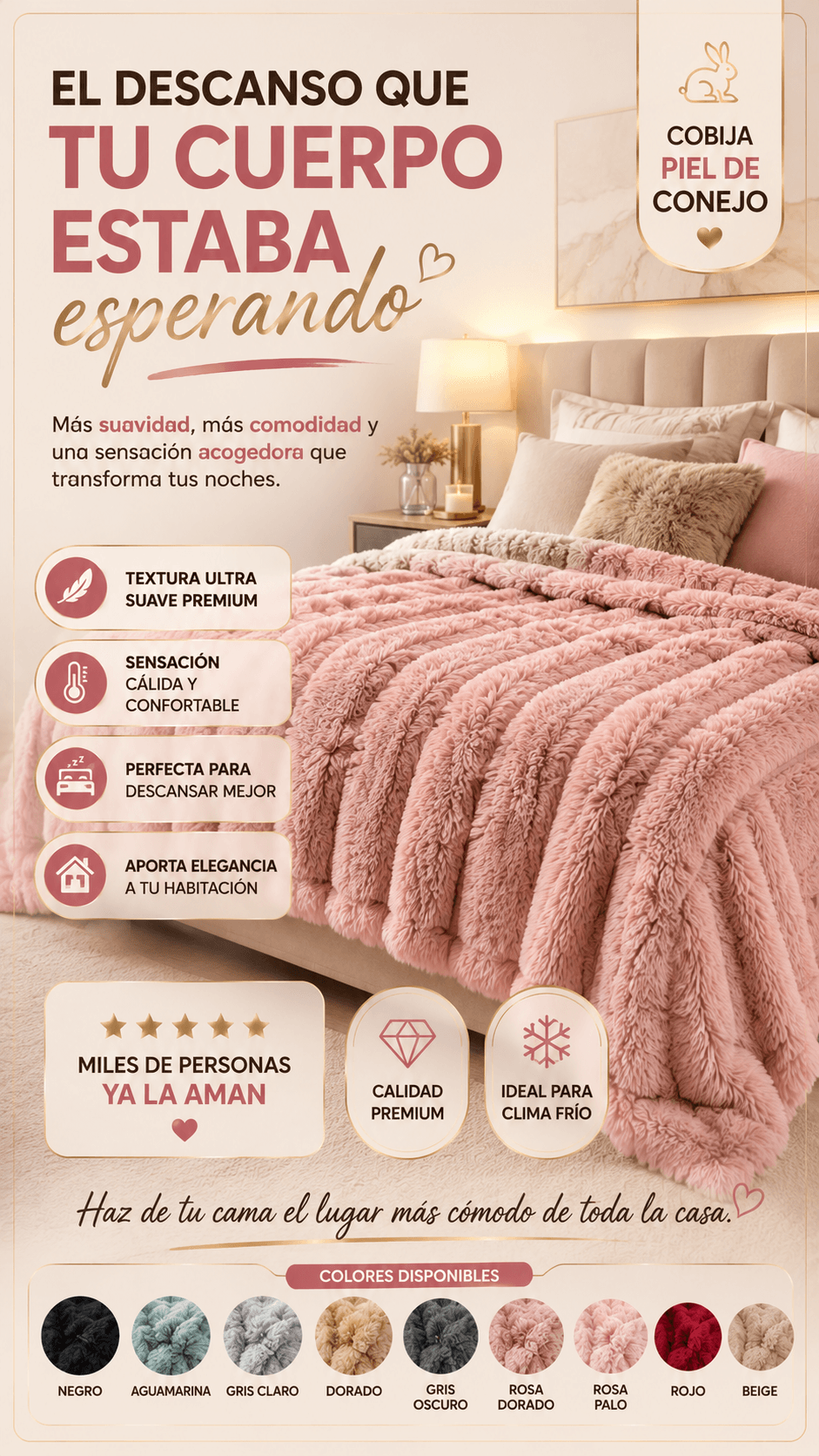 🔥 COBIJA PIEL DE CONEJO: ¡EL ABRAZO MÁS SUAVE Y CALIENTITO PARA TUS NOCHES! ☁️✨
