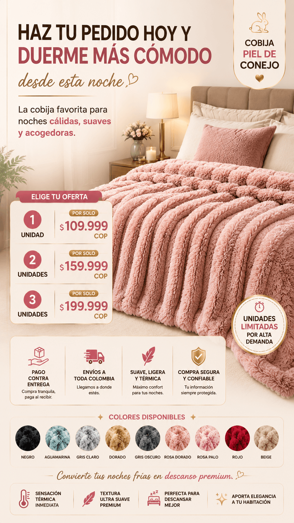 🔥 COBIJA PIEL DE CONEJO: ¡EL ABRAZO MÁS SUAVE Y CALIENTITO PARA TUS NOCHES! ☁️✨