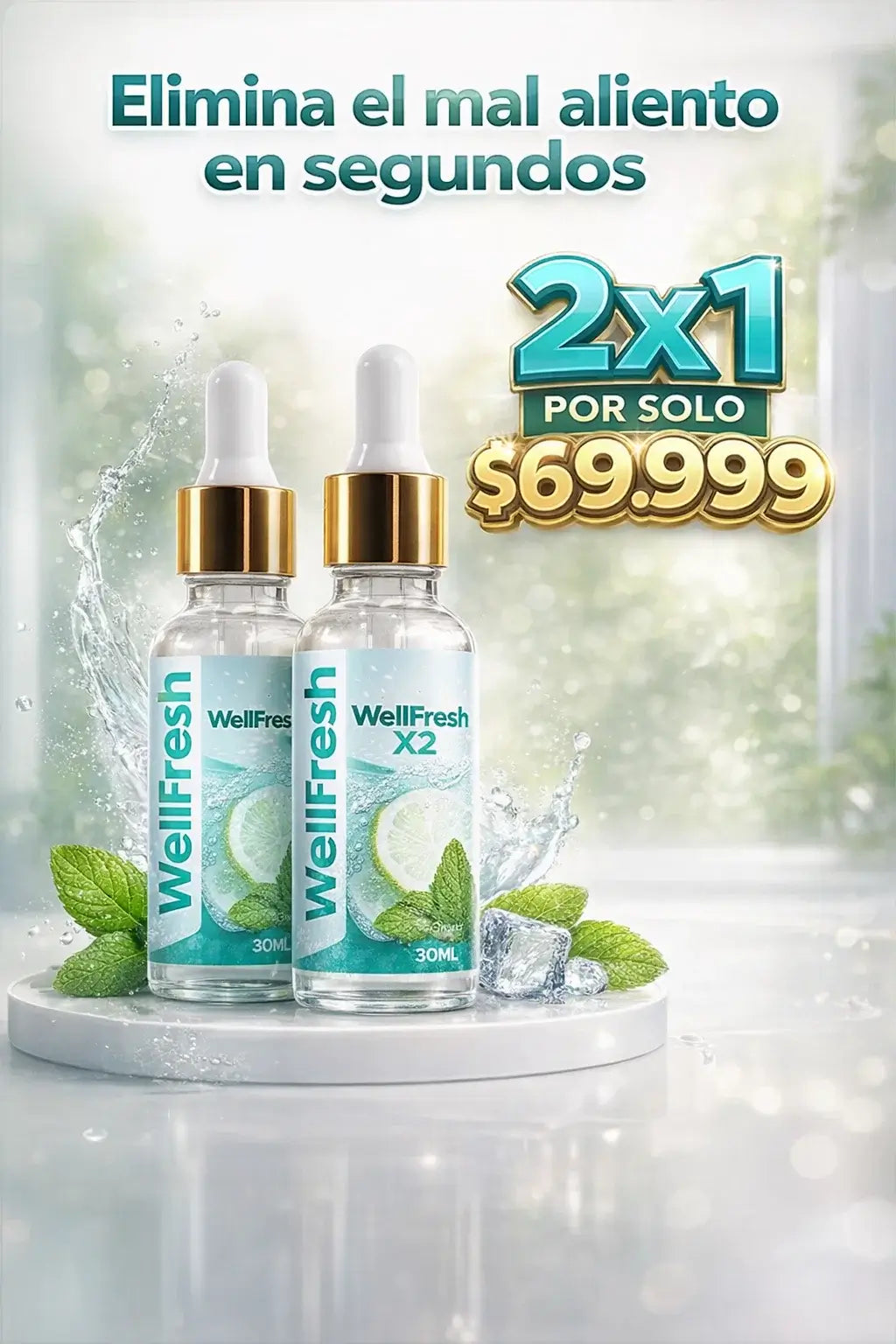 ¡Dile adiós al mal aliento con WellFresh 2x1 ! 🌿💧