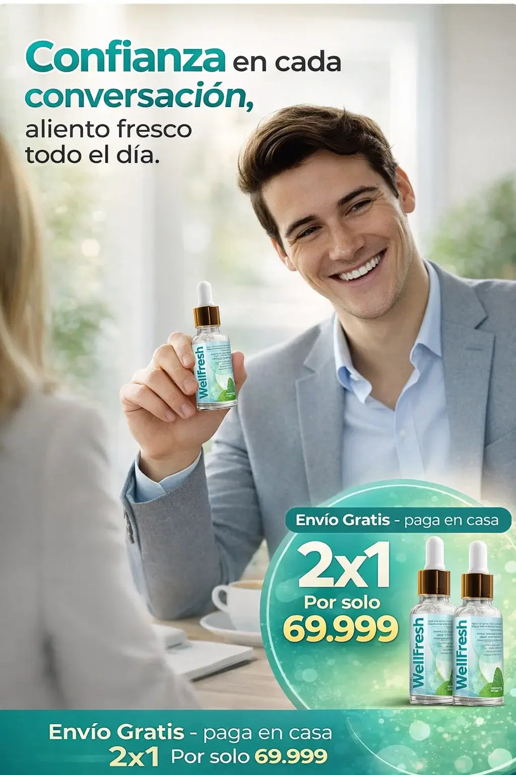 ¡Dile adiós al mal aliento con WellFresh 2x1 ! 🌿💧
