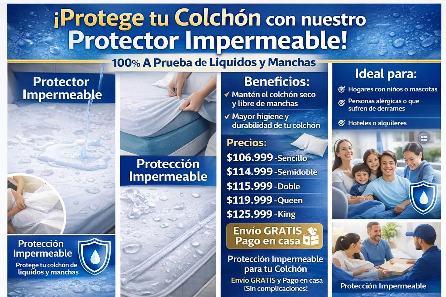 ¡Protege tu colchón al 100% con nuestro protector impermeable!